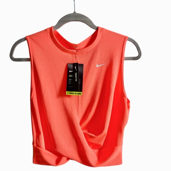 Nike Women’s Dri Fit Training Twist Crop Top Tank Athletic Ribbed Shirt- L- NWT - Picture 1 of 11